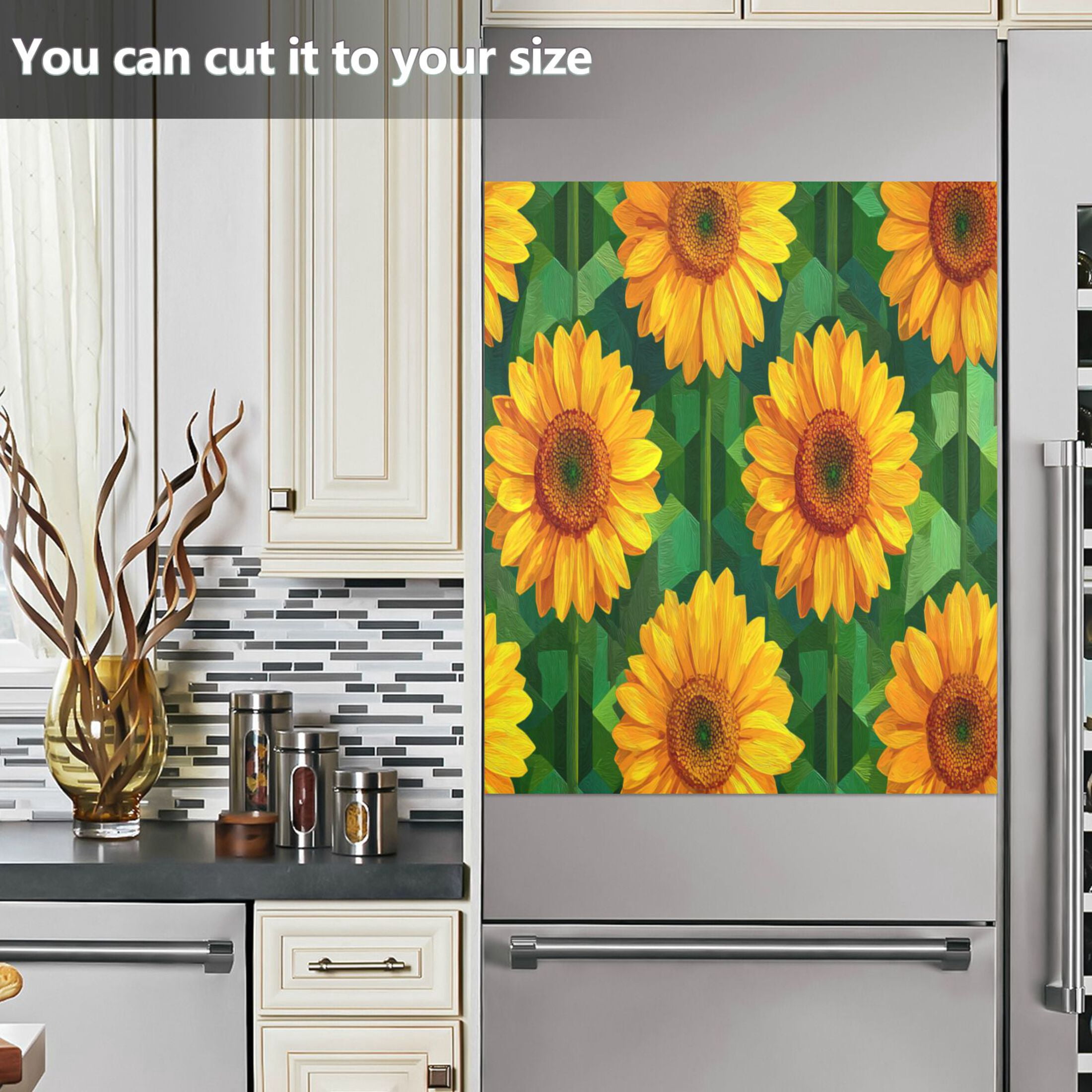 Dishwasher Magnetic Refrigerator Magnet Cover Sticker Home Decorative 23"x26" Oil Sunflower Pattern