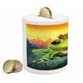 thumbnail image 2 of Animal Piggy Bank, Frog Prince with Golden Yellow Crown on Rocks Soul Mates Illustration, Ceramic Coin Bank Money Box for Cash Saving, 3.6" X 3.2", Green Yellow, by Ambesonne, 2 of 4