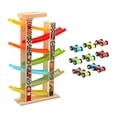 thumbnail image 1 of Rampa de carreras de coches en miniatura de madera, juguete para desarrollar habilidades motoras finas, vehículos de carreras, juego para niños 7 Pista y Estacionamiento, 1 of 9