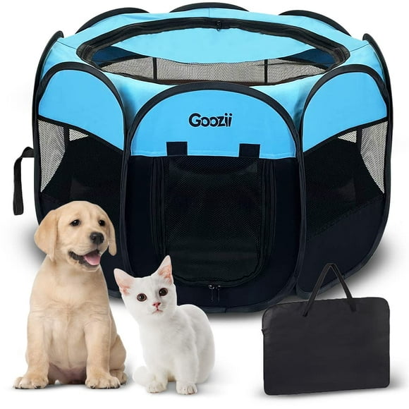 Pet Playpen Goozii, portátil y plegable para perros pequeños, color negro y azul
