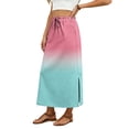 thumbnail image 5 of Gradient High Waisted Skirt, Casual Flowy Long Skirt with Slit and Pockets, Summer Ombre A-Line Slacks, 5 of 6