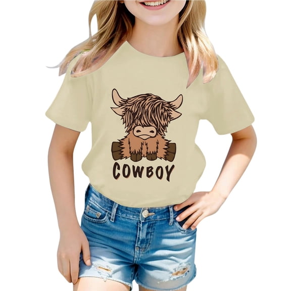 Hihipz Toddler Girls T-Shirt Cartoon Cow Print Short Sleeve Crewneck Comfy Lightweight Casual Graphic Tee