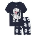 thumbnail image 3 of QEFJNO Little Boy 2PCS Snug Fit Glow-in-the-Dark Pajamas Toddler Kids Halloween Dinosaur Pjs Cotton Short Sleeve Sleepwear 8 Years, 3 of 6