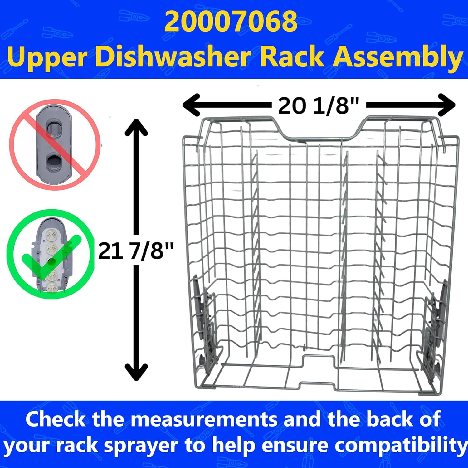 US-Based Supplier – 20007068 Upper Crockery Dishrack Assembly works with  Dishwashers – 21 7/8" Deep – Replaces 00689365, 00689874, 00689879, 00689998, 00770086, 00770772 and more