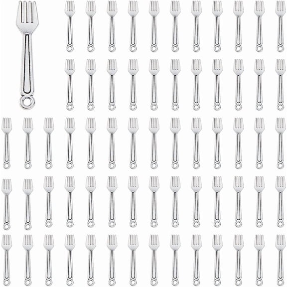 100Pcs Fork Charm Bulk Kitchen Theme Charm Alloy Tableware Pendants Metal Cooking Charms Silver Big Pendant