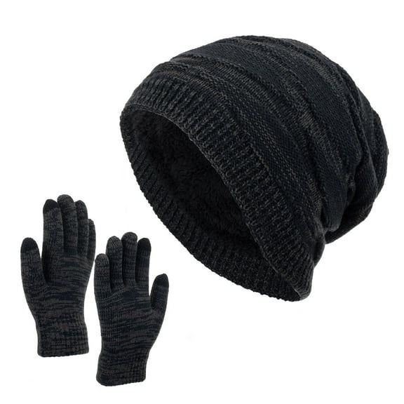 Fdrone Soft and Comfortable Gloves Hat Neutral Women Men Autumn and Winter Solid Color Wool Hat Thickened Warm Ear Protection Cold Knitted Hat Glove Two Piece Set