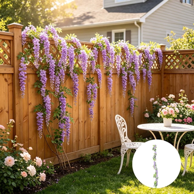 Paquete de 2 Guirnaldas de Glicinias de Seda: Enredaderas de Flores, Morado MNFD