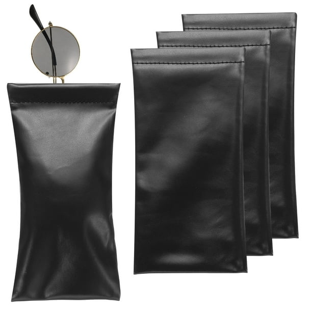 Estuche de gafas suave de 4 piezas, bolsa portátil de gafas con tapa de compresión, estuche de gafas de sol de cuero para mujeres (Negro)