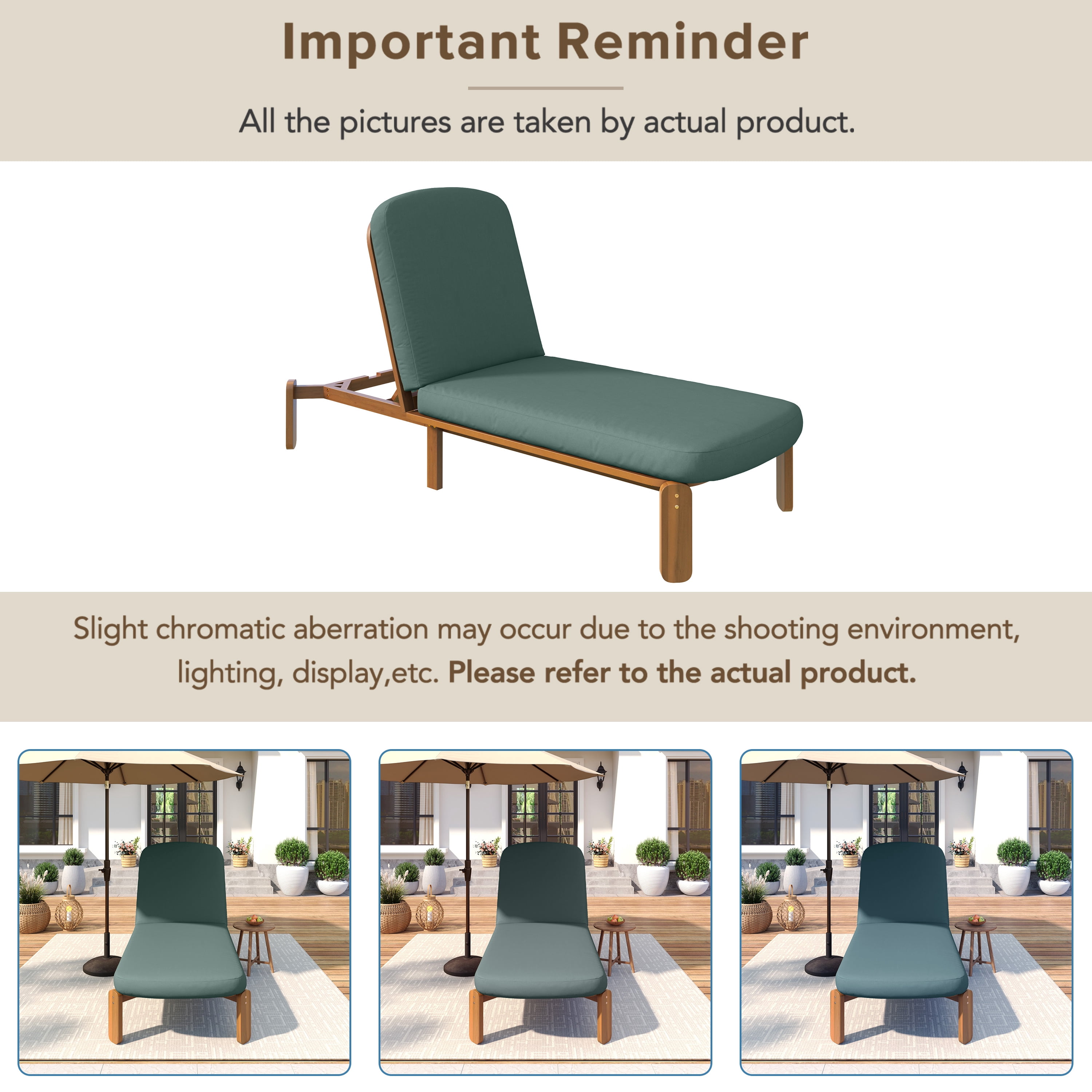 Adjustable Backrest Chaise Lounge, Outdoor Patio Recliner for Poolside, Green