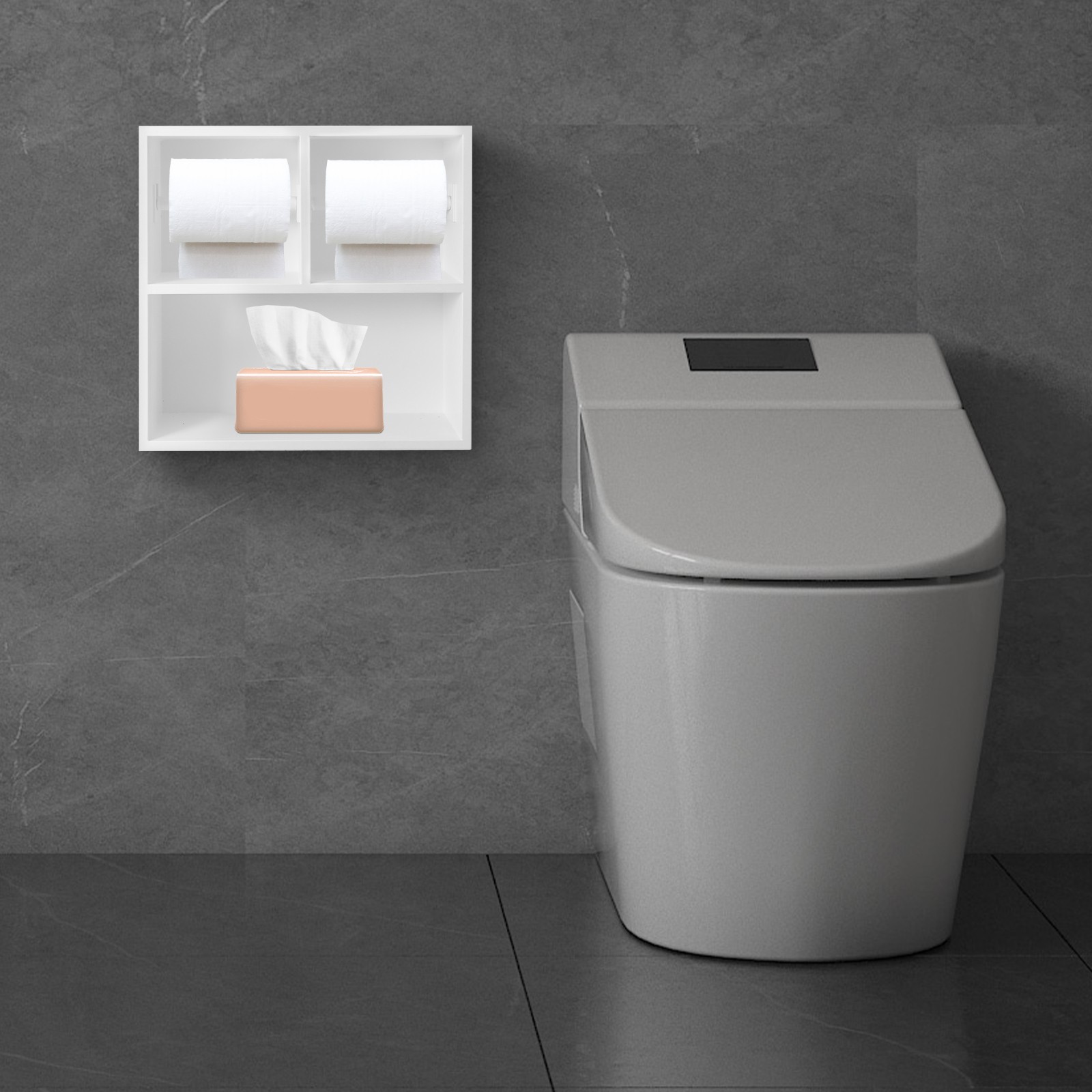 304 Stainless White Recessed Modern Steel Toilet Paper Holder Dual Toilet Roll Holder 12.2*3.94*12.2