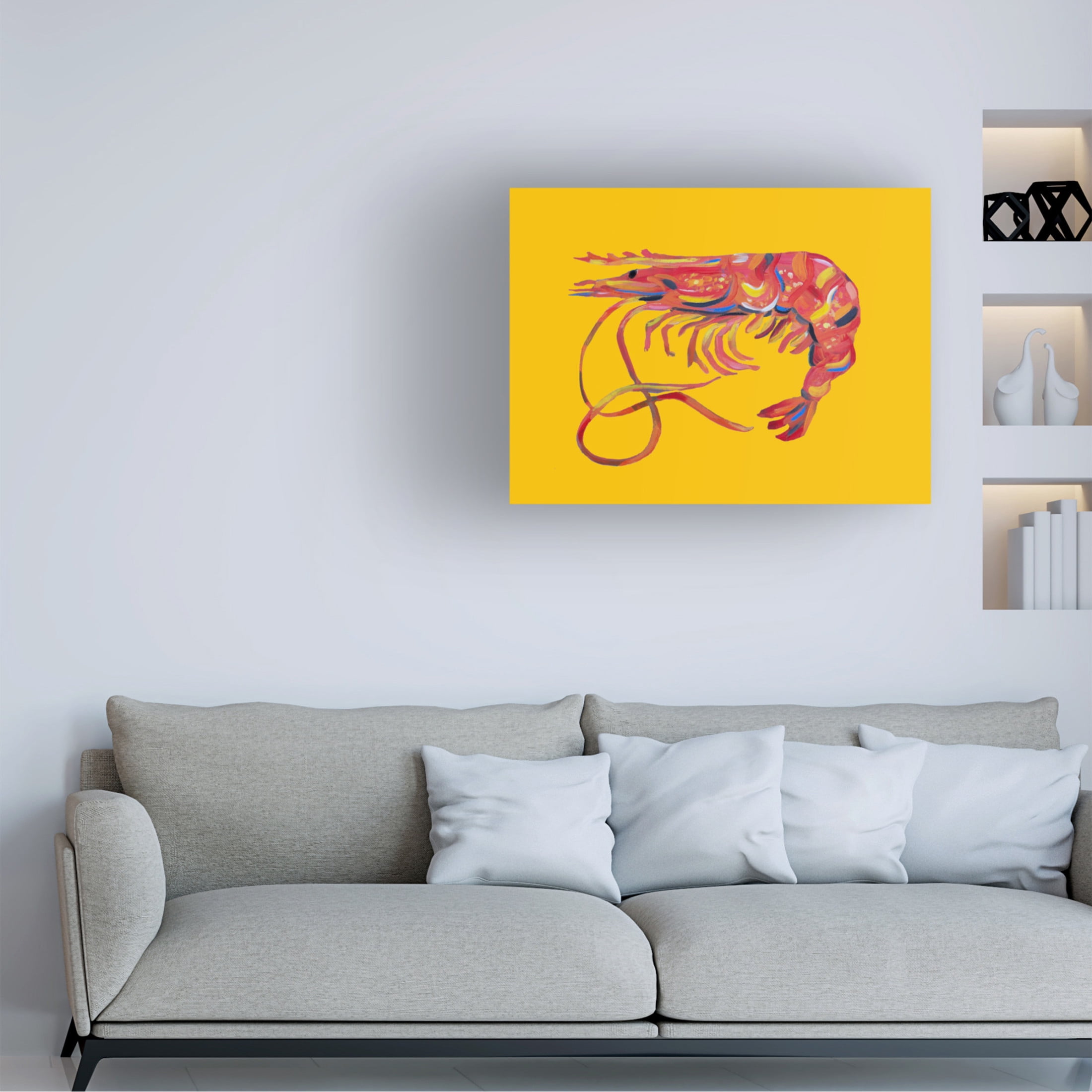 Trademark Fine Art Alice Straker  Prawn On Yellow Canvas Wall Art