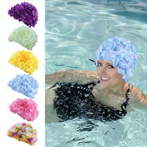Pink Flower Swim Cap, Lace Vintage Swim Cap Floral Petal Retro Style Bathing Caps for Women Rose(1*Swimming Cap)