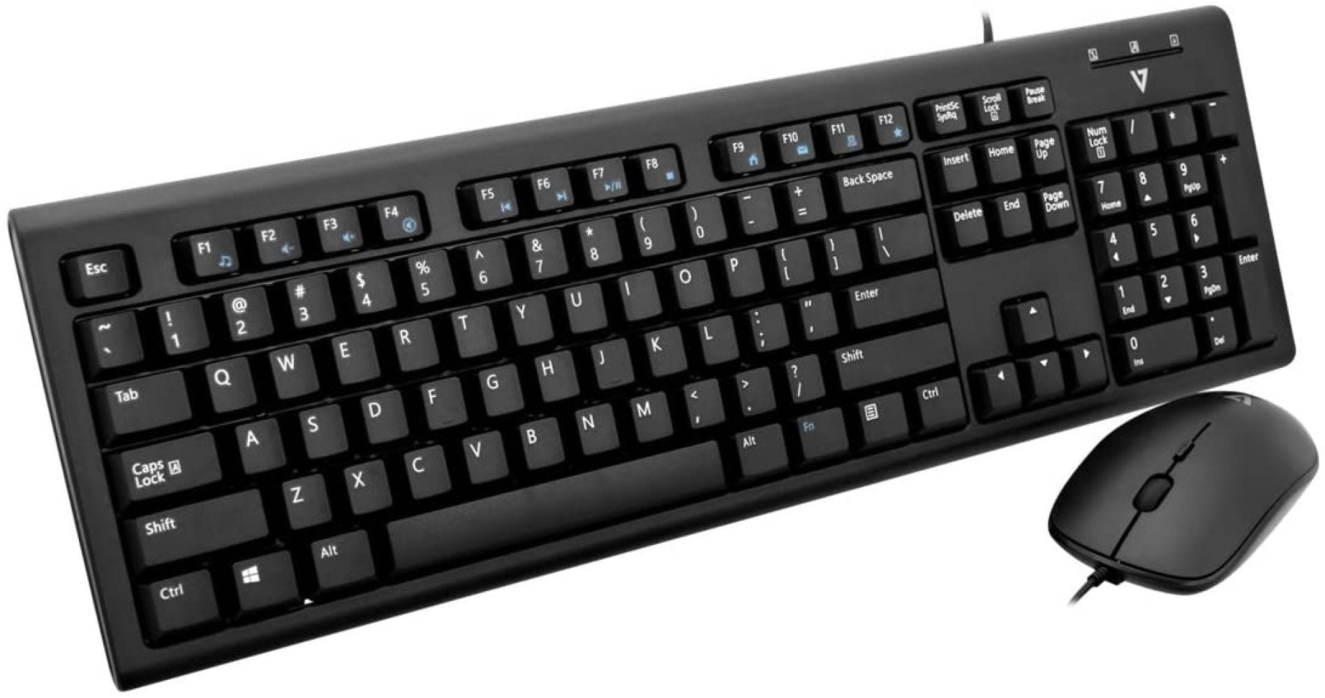X168-B PS2 Gaming Keyboard & USB Mouse Wired Black Clean Sleek Design Blue Keys 