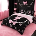 thumbnail image 2 of meiyoeat Ribbon Bow Letter Print Bedding For Girls,Pink Bowtie Monogram T Duvet Cover Full For Kids,Pink Reversible,3-Piece(No Comforter), 2 of 6