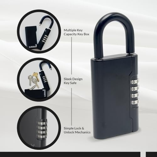 Guard-a-Key Black Realtor's Lockbox Portable Resettable Hanging Key Safe Combination Lock Box for House Keys, Realtors, Vacation Rentals, Black