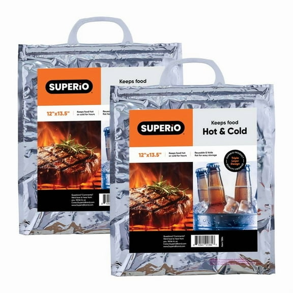 Superio Hot and Cold Insulated Bags for Food Delivery, Grocery Shopping Bags, Food Storage for Hot and Frozen Food for Travel, Disposable Cooler Bag, Reinforced Thermal Lunch Bag (2, 12"x13.5")