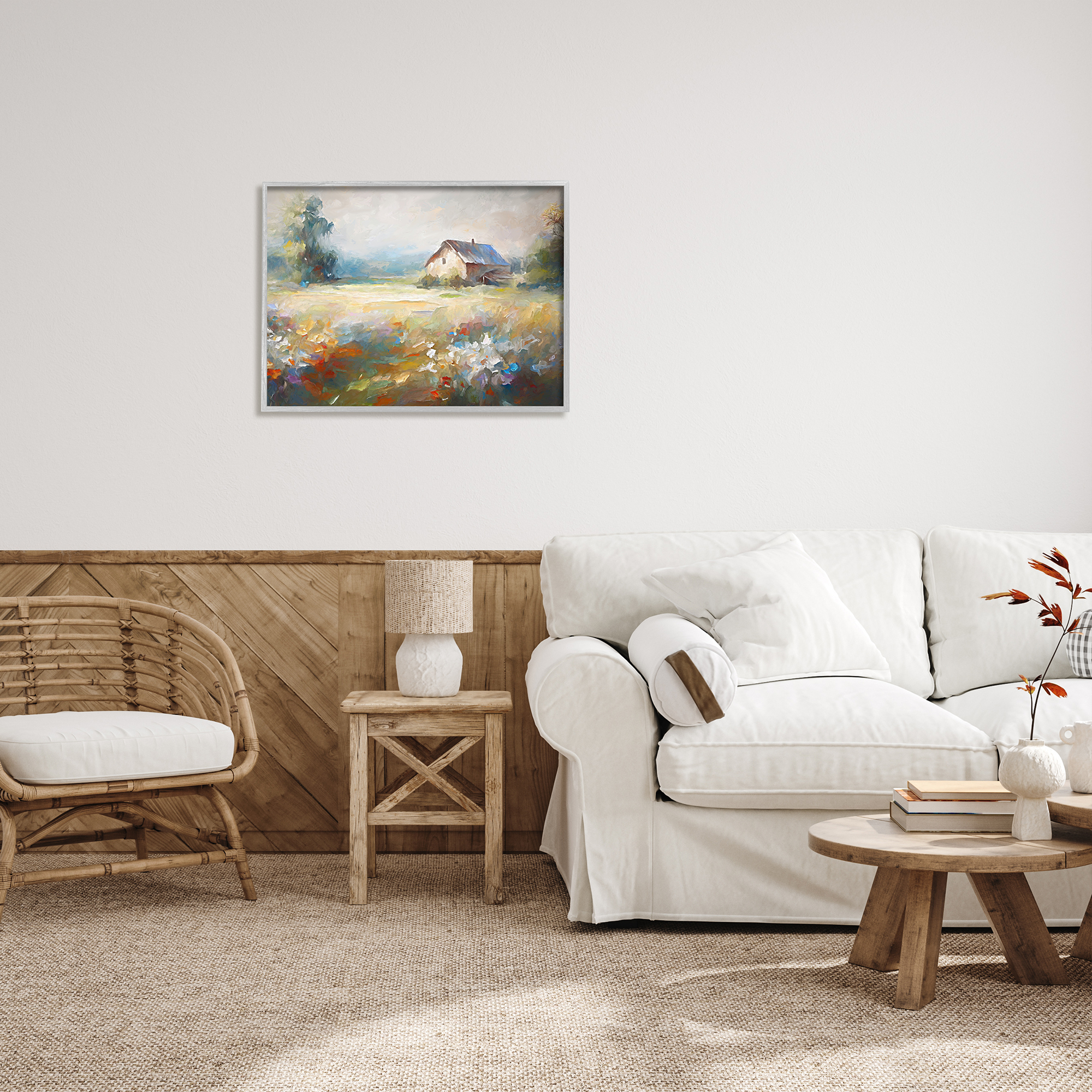 Stupell Industries Floral Countryside Abstraction Landscape Painting Gray Framed Art Print Wall Art, 30 x 24