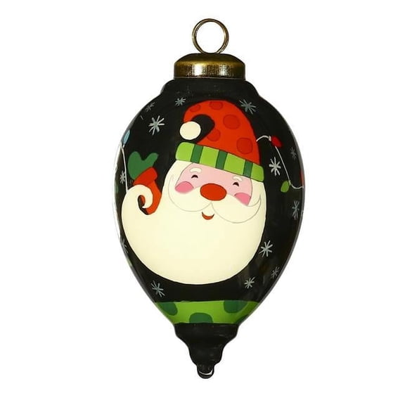Santa in Holiday Lights Hand Painted Mouth Blown Glass Ornament, Multi Color