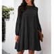thumbnail image 1 of Vestido Puff Manga larga Cuello redondo Fluido Swing Color puro Vestido casual para mujer, 1 of 6