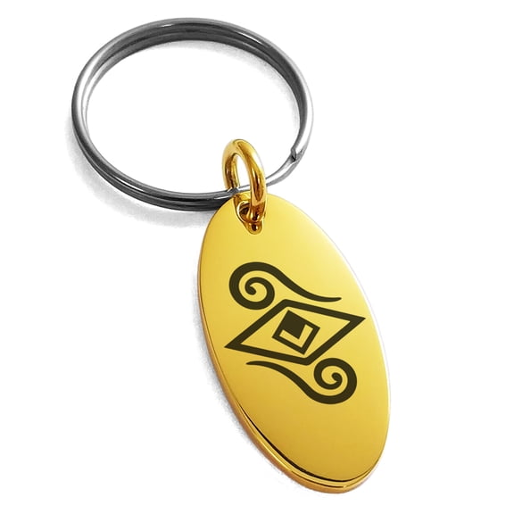 Stainless Steel Illusionism Magic Rune Engraved Small Oval Charm Keychain Keyring