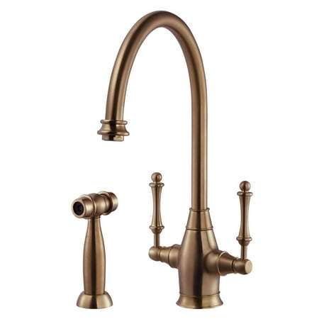 - Charleston Traditional Two Handle Kitchen Faucet with Sidespray and CeraDox Technology, Antique Copper (CRLSS-650-AC)