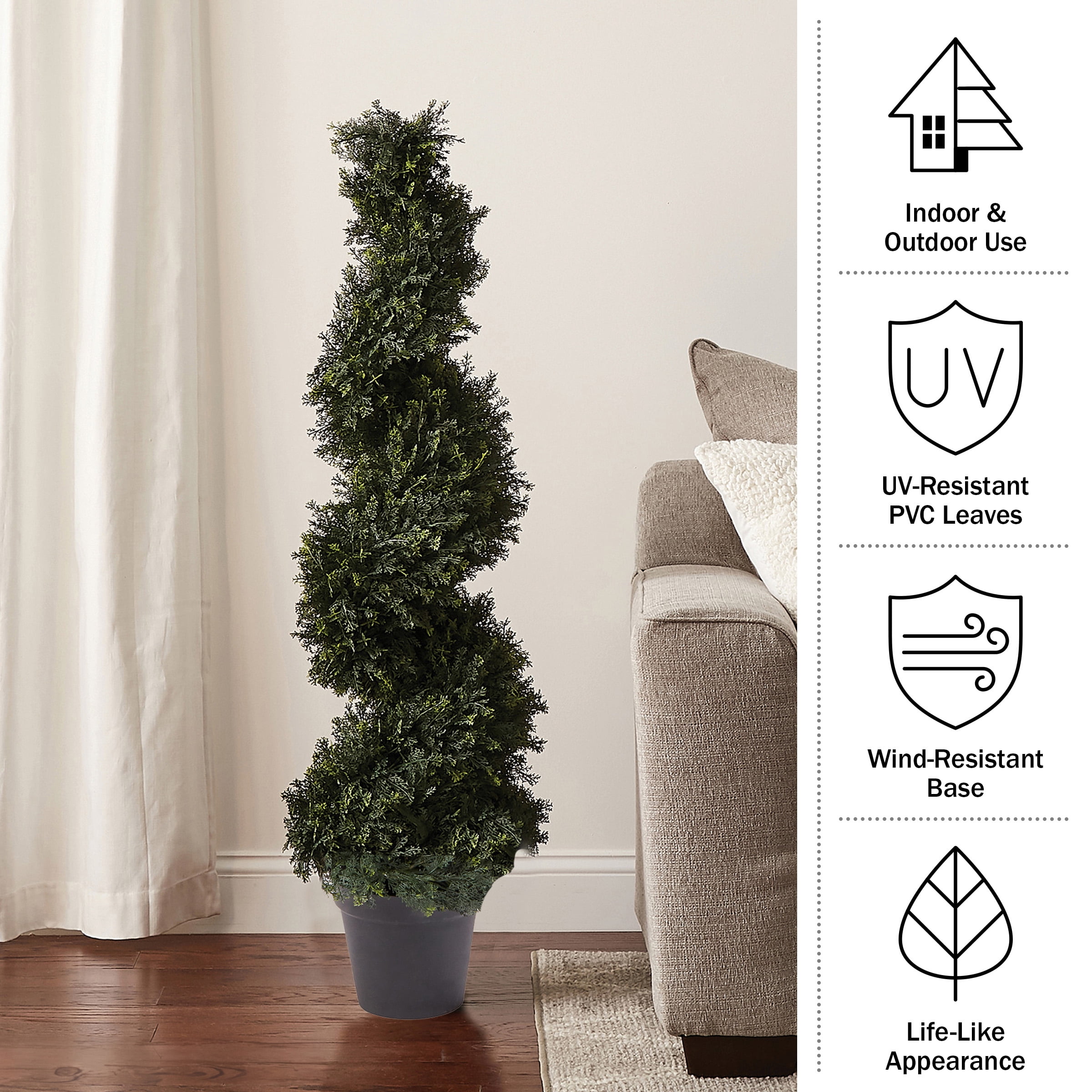 Pure Garden Set of Two 4FT Indoor/Outdoor Spiral Cypress Artificial Trees