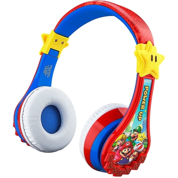eKids Super Mario Bluetooth Headphones for Kids, Wireless Headphones Includes Aux Cord