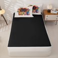 thumbnail image 4 of Manfei Ink Love Zipper Full Size Comforter Sets with Fitted Sheet and 2 Pillowcases, Graffiti Rainbow Sunflower Zipper Bedding Set, Cream Orange, Black Reversible, 4-Piece, 4 of 7