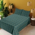 thumbnail image 2 of Ambesonne Art Deco Fitted & Flat Sheet with Shams 4 Pcs Set, Teal Vintage Line Shells, Calking, Teal and Sand Brown, 2 of 5