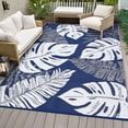 thumbnail image 4 of EastVita 10 X 14 ft Plastic Dark Blue White Rectangular Beach Front Porches Patio Picnic RV Camping Garage Wide Leaves Modern Area Rug, 4 of 8