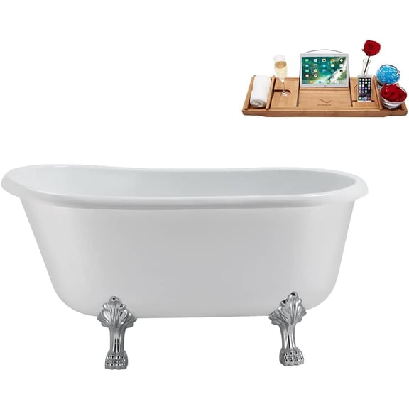57'' Streamline N375CH-IN-CH Soaking Clawfoot Tub and Tray with Internal Drain