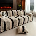 thumbnail image 5 of TOPCHANCES Stretch Stripe Sofa Covers, Soft Cotton Blend Velvet Fabric Armchair Loveseat 3-Seat Sofa Slipcover, Non-slip Couch Protector Settee Cover, Friendly to Pets (Chair Cover, Stripe Black), 5 of 11