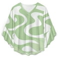 thumbnail image 4 of Pastel Green Wavy Abstract Art Women's V-Neck Blouse With 3/4 Ruffled Bell Sleeves Casual Top Ladies Blouses, 4 of 7