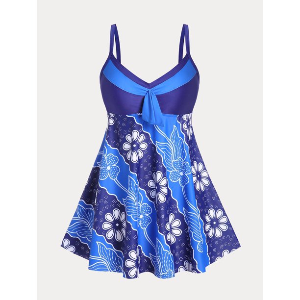 Tankini Estampado Floral Rosegal Talla Extra Tirantes Camisetas sin mangas de talla grande