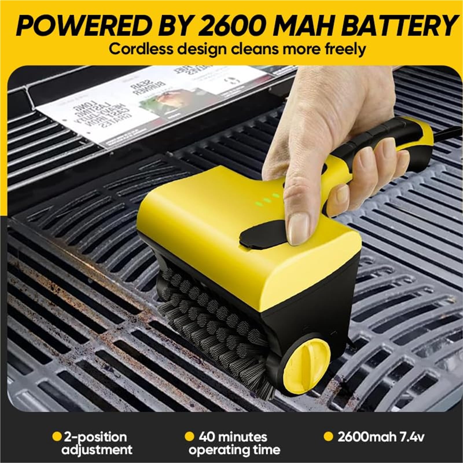 Electric Grill Cleaner, Cordless BBQ Brush Robot with 360° Rotating Bristles, Rechargeable Automatic Grill Cleaning Tool for Outdoor Grills & Barbecue Lovers