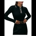 thumbnail image 2 of Suéteres de Mujer, Tops de Larga con Cuello en V, de Punto Acanalado, Ajustados, Informales, Básicos para el Trabajo. Negro S, 2 of 7