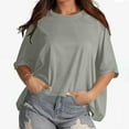 thumbnail image 5 of Jewelreauty Summer Womens Oversized Crewneck Shirts Batwing Short Sleeve Loose Tops Casual Solid Pullover Tee (M, Gray), 5 of 9