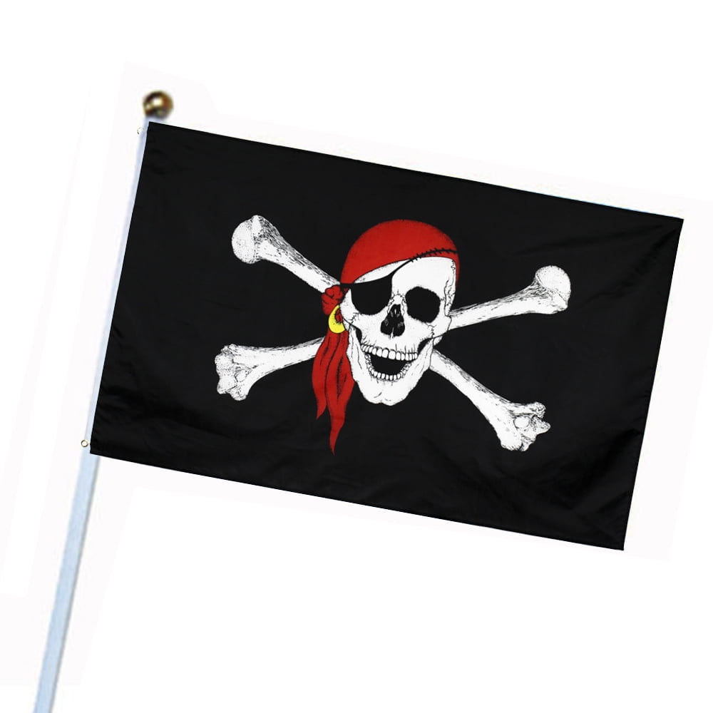 HANDHELD JOLLY ROGER PIRATE FLAG Skull Crossbones Camping Boat Kid LARGE 5x3FT 
