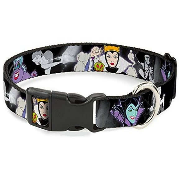 Buckle-Down Villains Hexing Princess' Scenes Color Black White Disney Breakaway Plastic Clip Collar, Narrow-Large