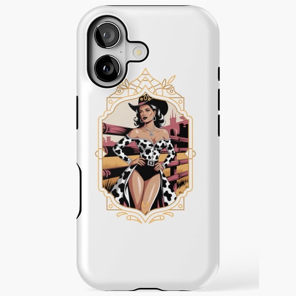 Western Cowgirl Fashion Cow Print Outfit Art Phone Case 17 16 15 14 13 12 11 Pro Max