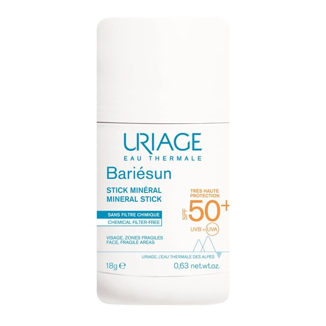 Uriage Stick Solar Mineral SPF50+ - Protector Solar 100% Mineral en Barra - Alta Protección UVA/UVB - Con Manteca de Karité y Vitamina E - Ideal para Zonas Sensibles - Sin Marcas