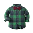 thumbnail image 4 of hotojiny Toddler Boys 3 Piece Plaid Outfit Long Sleeve Button down Shirt Adjustable Suspender Pants with Bow Tie Set Kids Christmas(Green,6-12 Months), 4 of 9