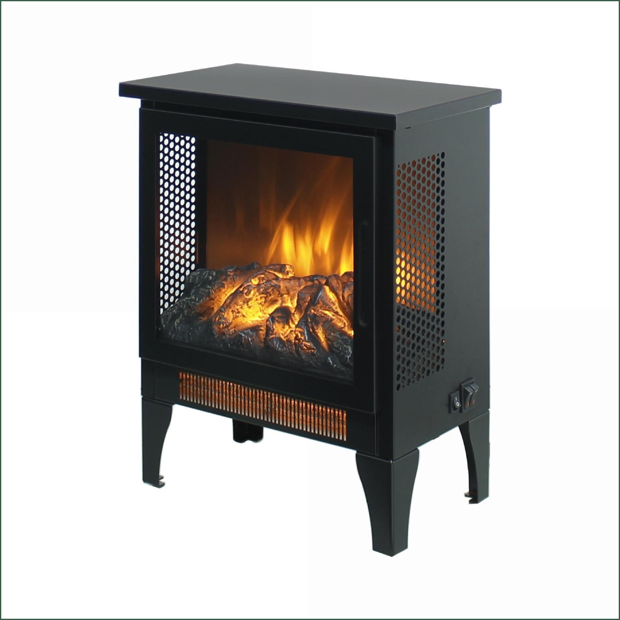 Electric Fireplace Stove, 17-Inch Freestanding with 3D Flame & Two-Speed Heat | Freestanding | Antique Black