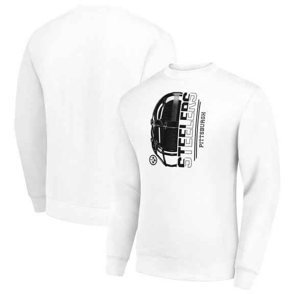 Men's Starter White Pittsburgh Steelers Half Helmet Team Graphic Tri-Blend Fleece Pullover Sweatshirt