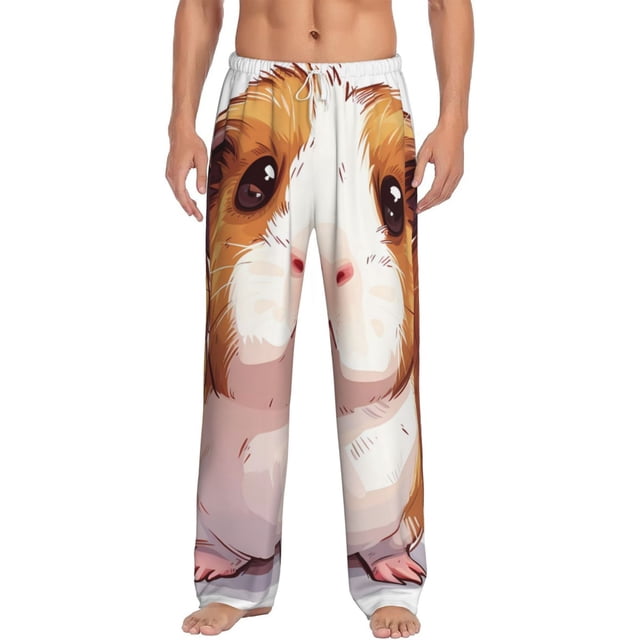 Kdxio Cartoon Guinea Pig Pattern Men's Pajama Pants, Elastic Waist with Drawstring and Pockets, Comfortable Loungewear-Large