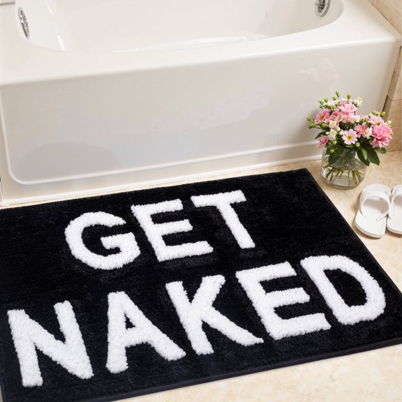 Get Naked Bath Mat Cute Bathroom Rugs 16" x 24" Non Slip Absorbent Black Bath Rug for Bathroom Floor and Shower Funny Decor for Apartment, Machine Washable