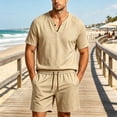 thumbnail image 2 of Zenithor Men's 2 Piece Cotton Linen Sets Summer Short Sleeve Button Placket Shirt and Shorts Casual Outfits for Beach Vacation XS-3XL, 2 of 6