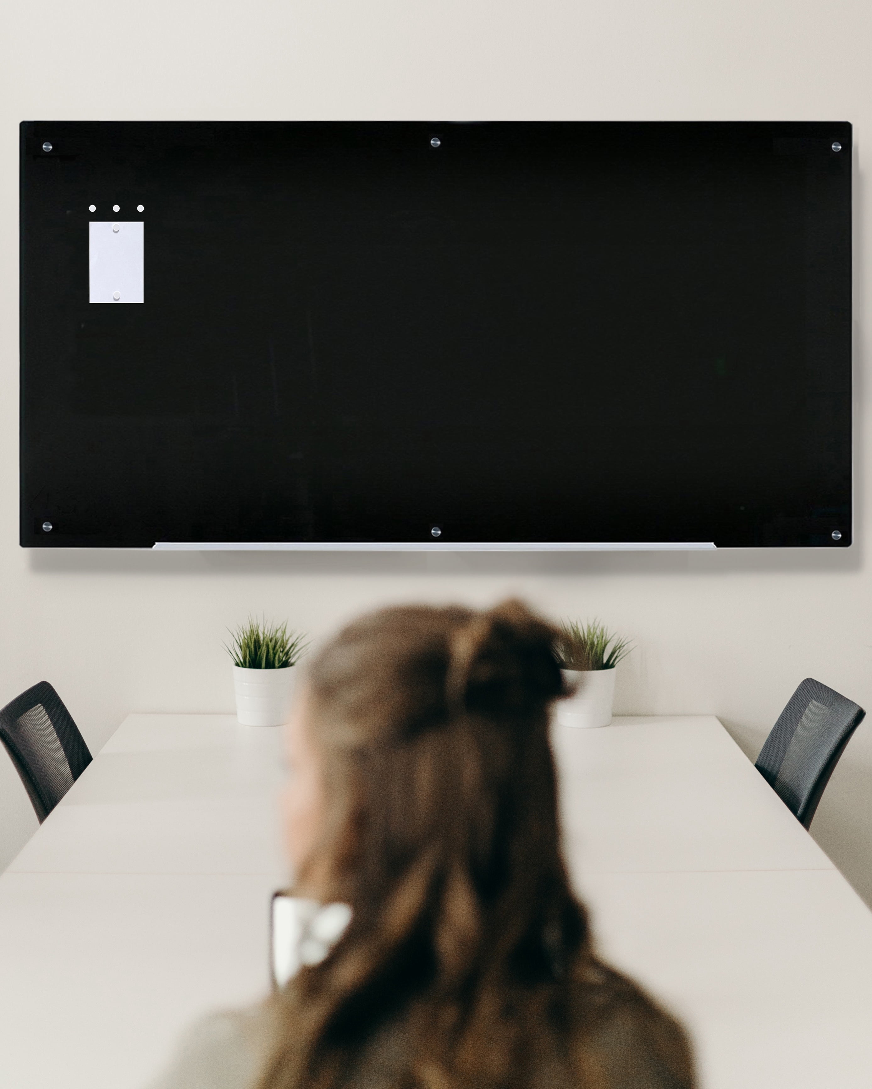 Audio-Visual Direct Magnetic Black Glass Dry-Erase Board Set - 6' x 4' - Includes Magnets, Hardware & Marker Tray