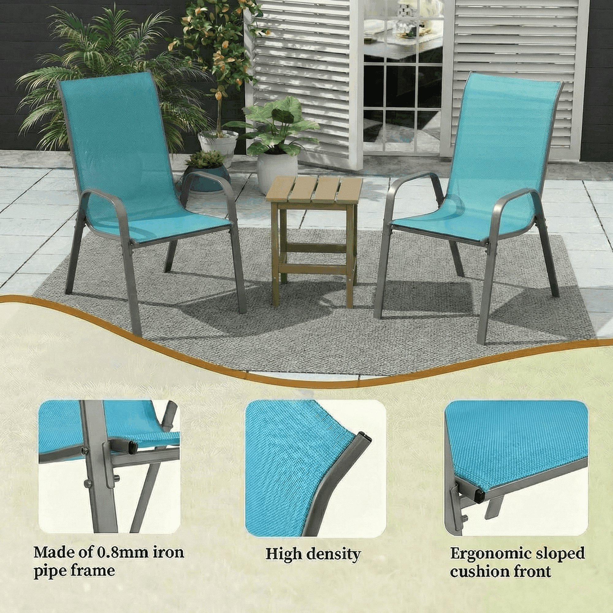 Pirecart Patio Dining Chairs Set of 4, Outdoor Stackable Armrest Chairs All Weather