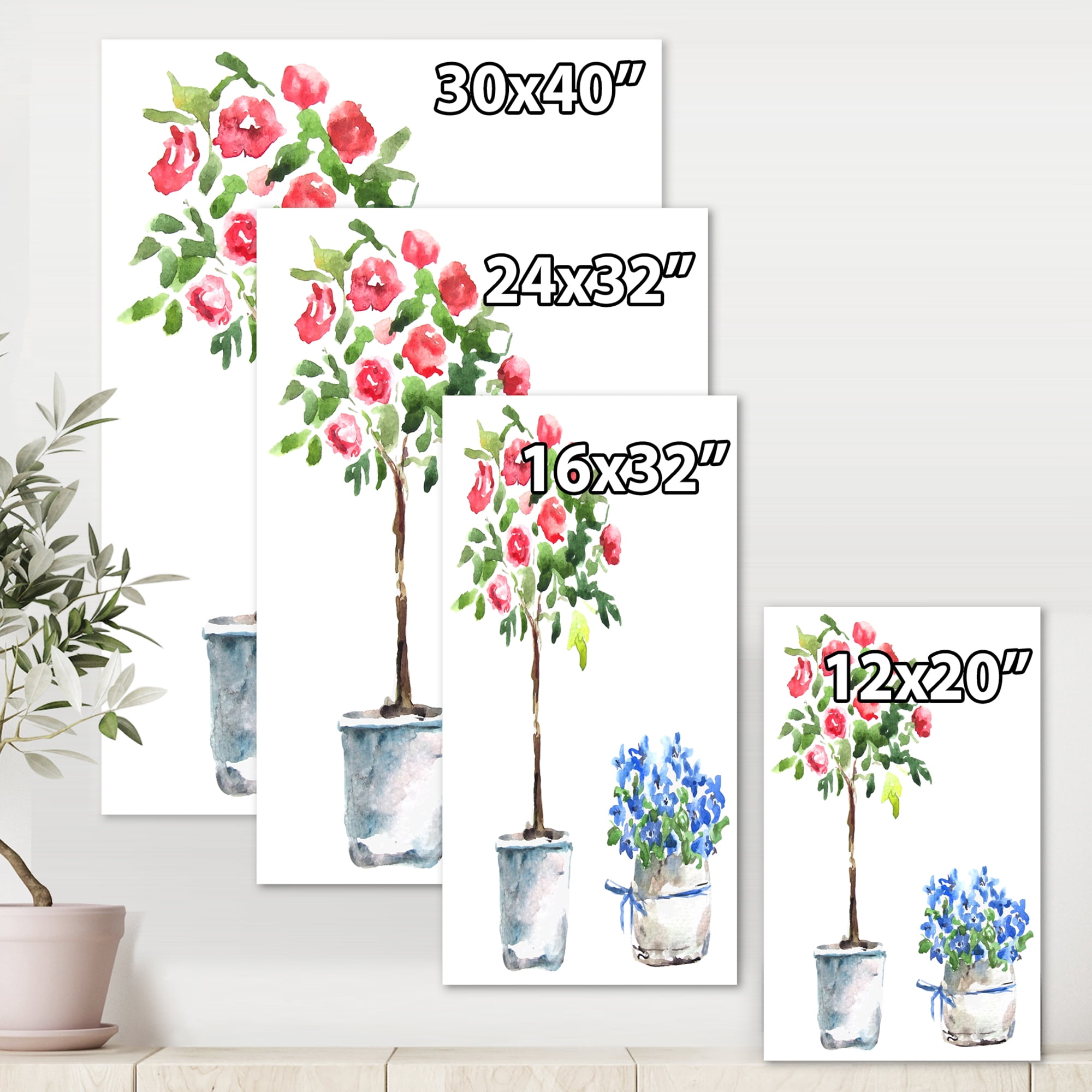 Designart ' Red and Blue Houseplants ' Traditional Canvas Wall Art Print